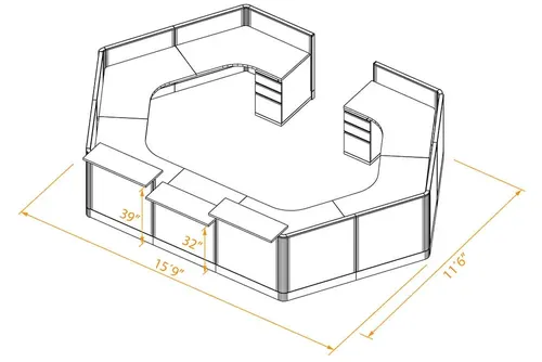 Full Hexagon Reception Desk for 2