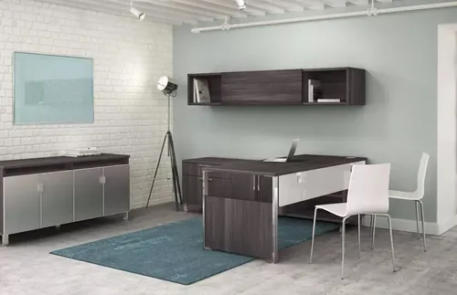 Prestige Private Office Desk With Credenza And Overhead Unit 102W x 70D