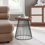  Round Wood and Metal Side Table 
