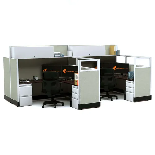  Partial Glass Office Cubicles 53-67H 4pack Cluster Powered