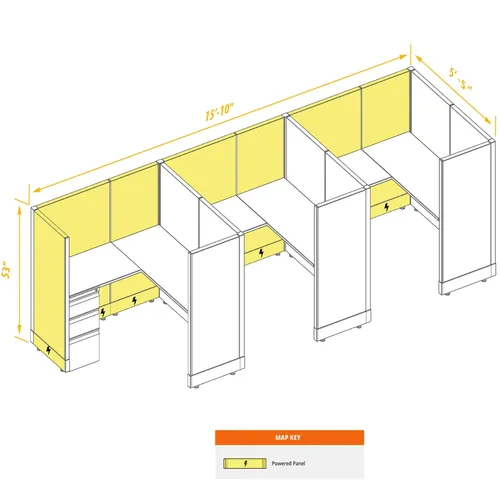  Office Cubicles 53H 3Pack Inline 