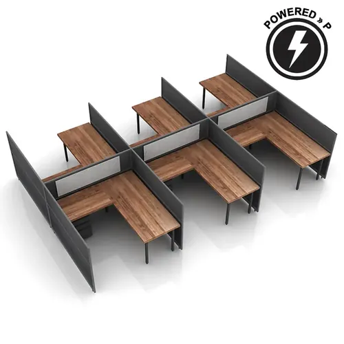  L-Shaped Desk Cubicle 50H 6pack Fixed Powered