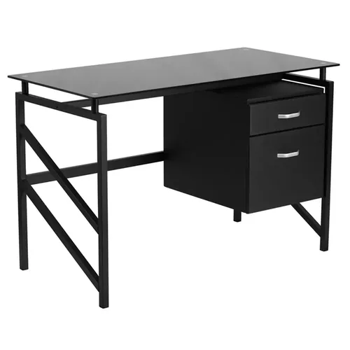 Flynn Black Glass Top Office Desk 