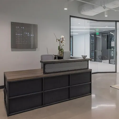  Industrial Reception Desk With Corner Transaction Counter 72W x 78D