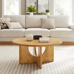  Wood Coffee Table Natural Finish 34 inch diameter