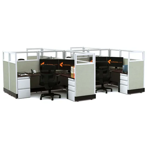  Glass Office Cubicles 53H 4pack Cluster Powered