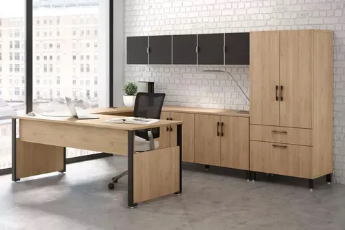 Workzone U Shaped Office Desk with Overhead Storage