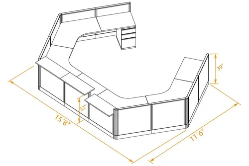  Open Hexagon Reception Desk 2 Person