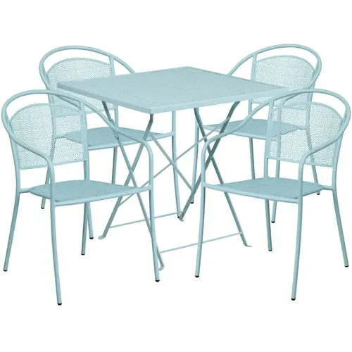 Panini 28 Inch Bistro Table and Chair Set with 4 Chairs Foldable