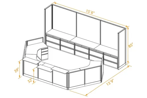 Half Hexagon Reception Desk with Storage Station
