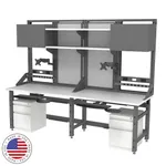  Two Person Workbench With Overhead Storage and Monitor Mounts 96W x 30D