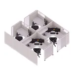  Cubicles with Sliding Doors 53H 4pack Cluster