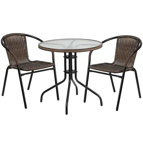 Monty Rattan Table and Chairs Set 28 Inch