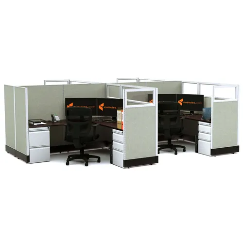  Partial Glass Office Cubicles 53H 4pack Cluster Powered